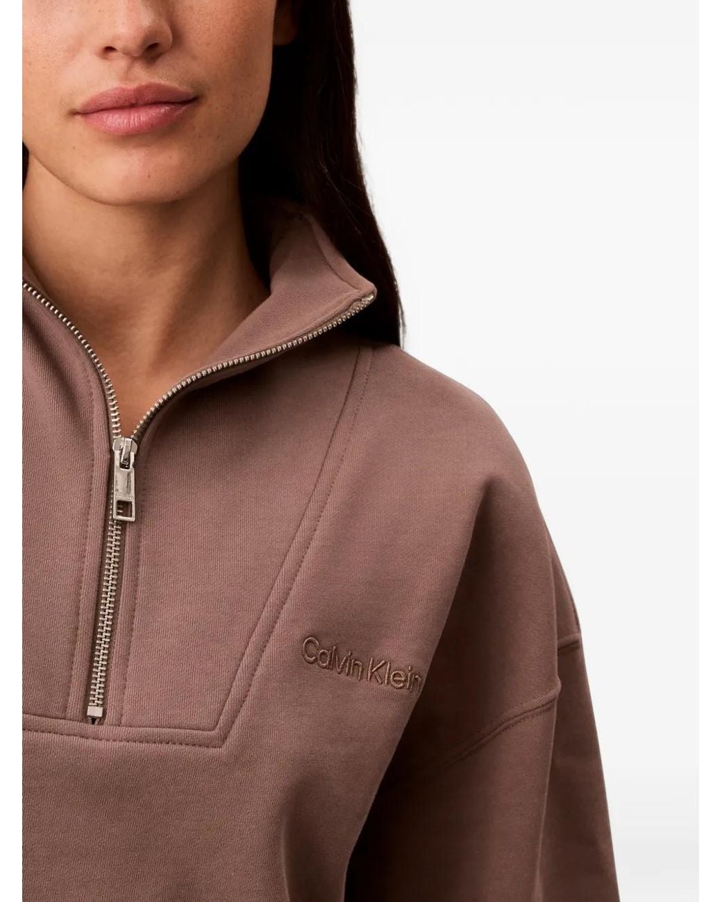 Calvin Klein Gray Quarter-Zip Logo-Embroidered Sweatshirt
