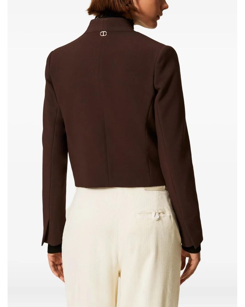 Twinset Brown Double-Breasted Cropped Blazer