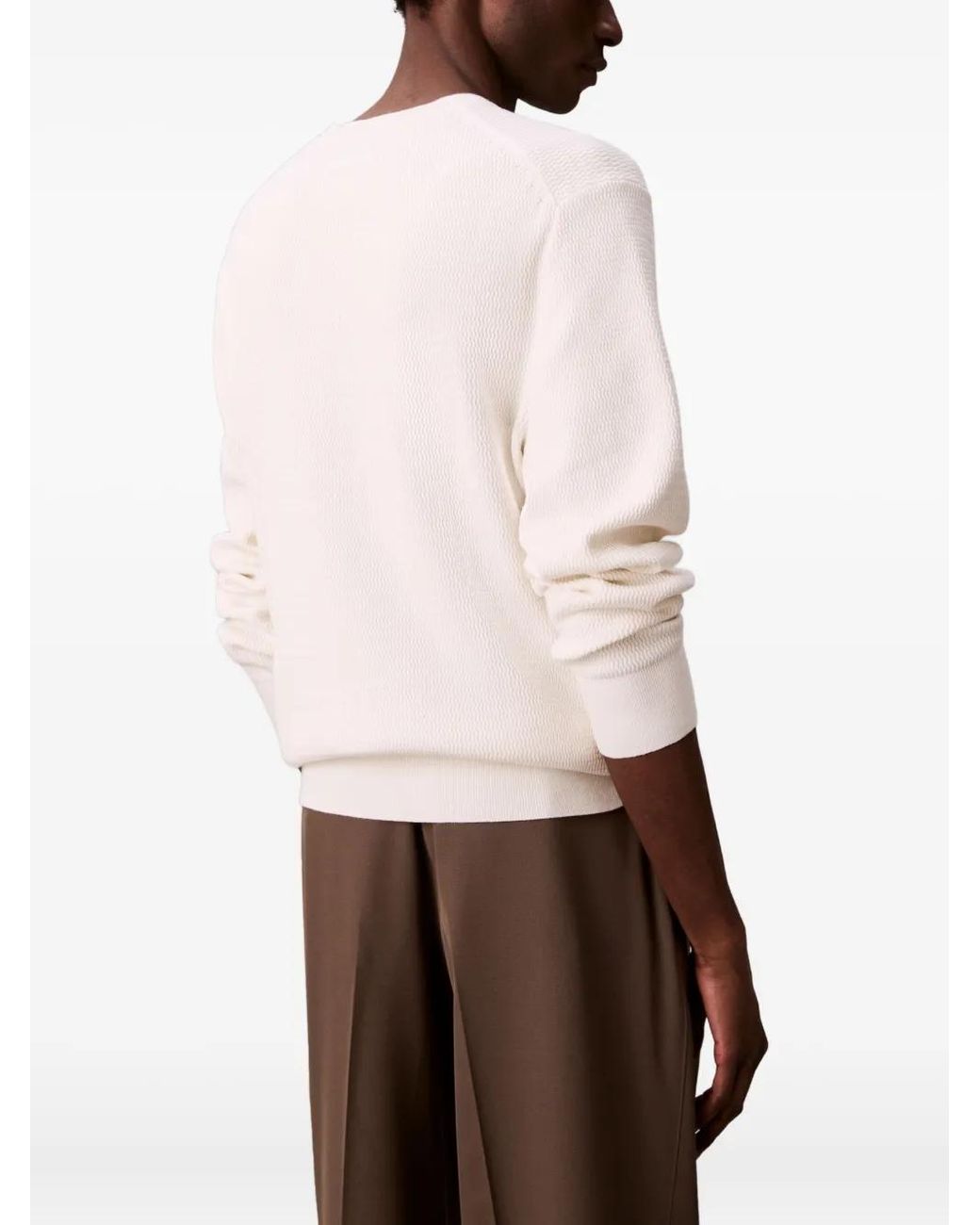 Calvin Klein White Textured Sweater for men