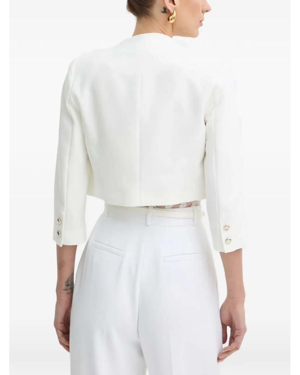 Morgan White Veste Crop À Poignets Boutonnés
