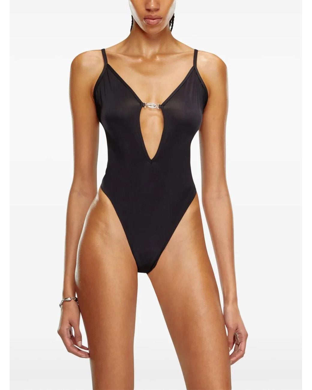 DIESEL Black Oval D-Plaque Jersey Bodysuit