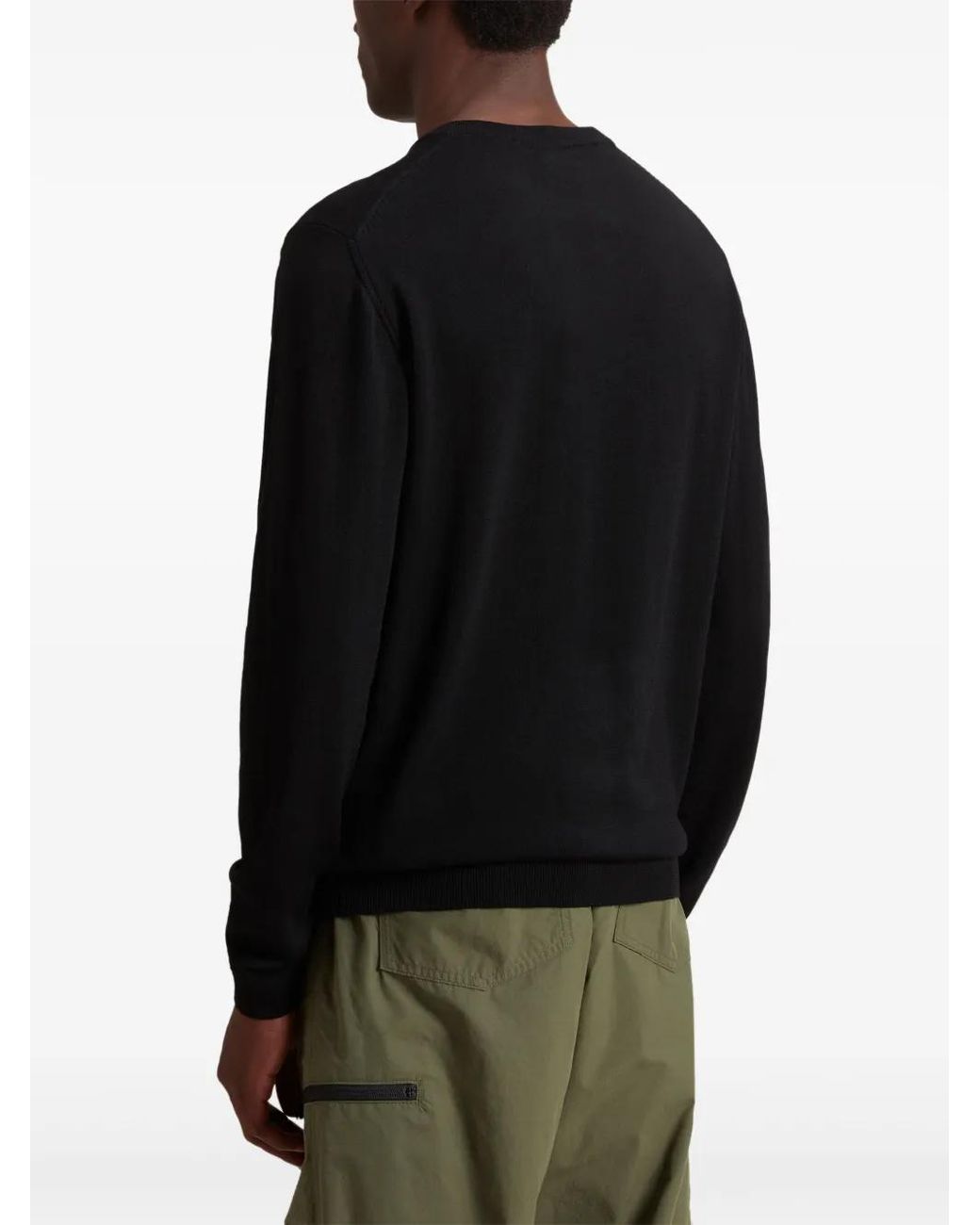 Woolrich Black Woolrich Virgin Wool Logo Crewneck Sweater for men