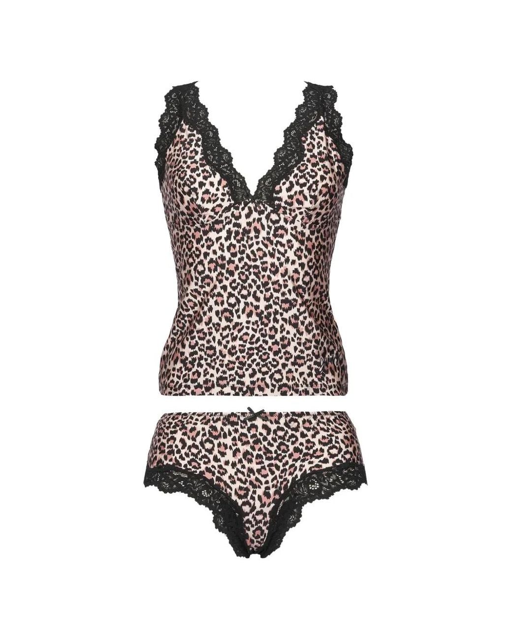 Guess Pink Leopard-Print Lace-Trim Pajamas