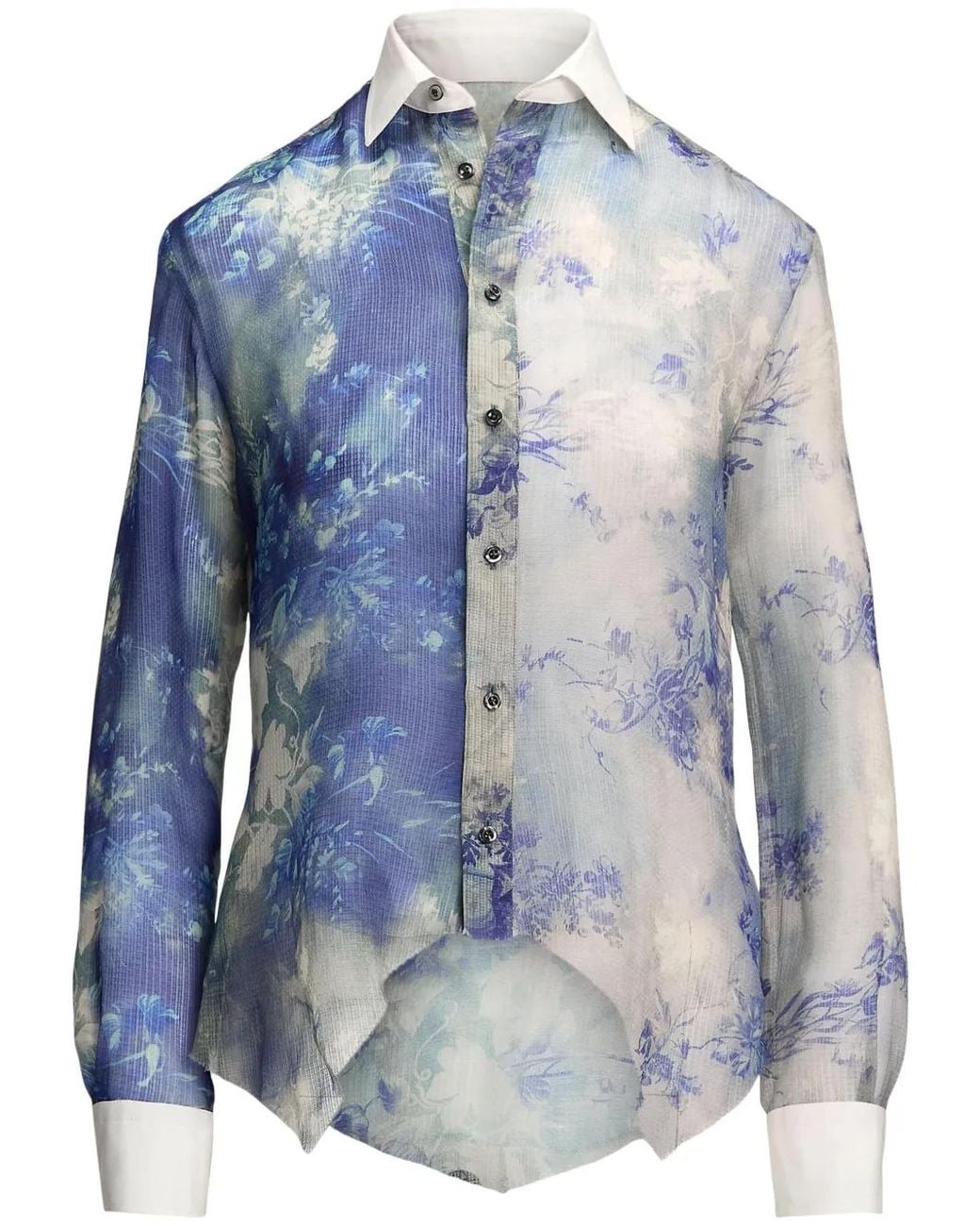 Ralph Lauren Blue Nancie Floral-Print Silk Shirt