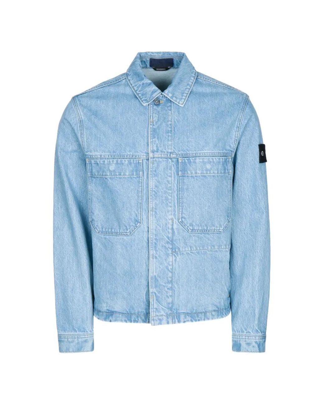 Stone Island Blue Logo-Patch Denim Jacket for men