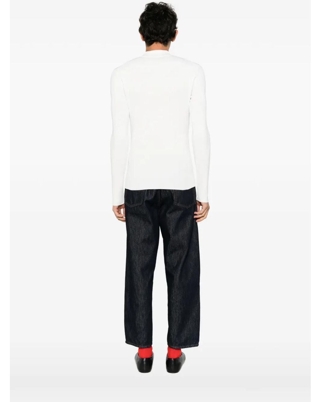 Jil Sander White Ribbed Mock-Neck Sweater for men