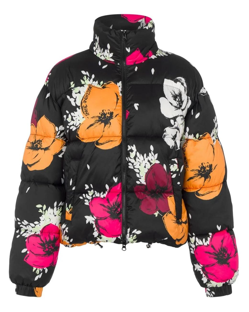 Moschino Black Floral-Print Quilted Puffer Jacket