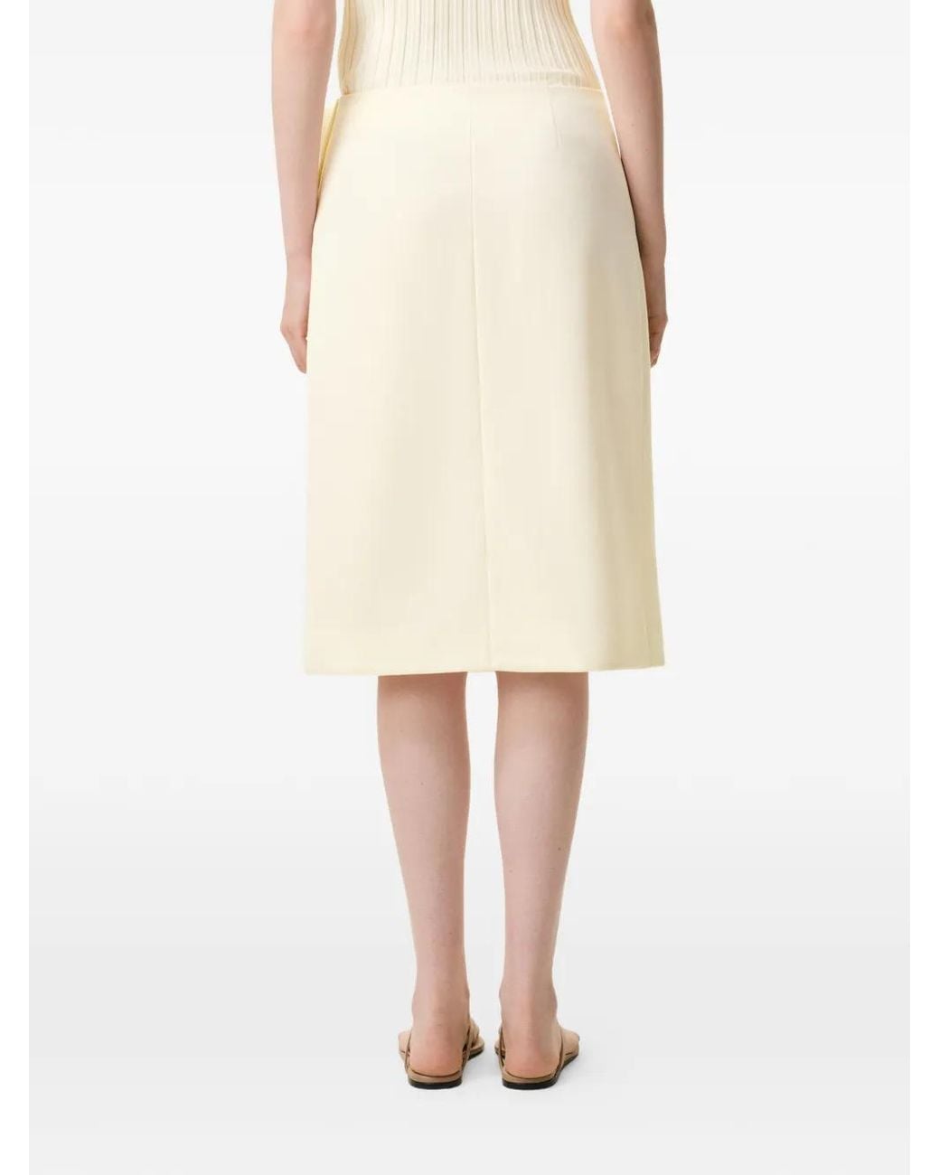 AMI Natural New Wool Big Buckle Belted Midi Skirt