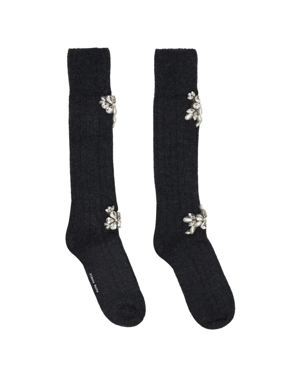 Simone Rocha Black Jewel-Embellished Ribbed Socks