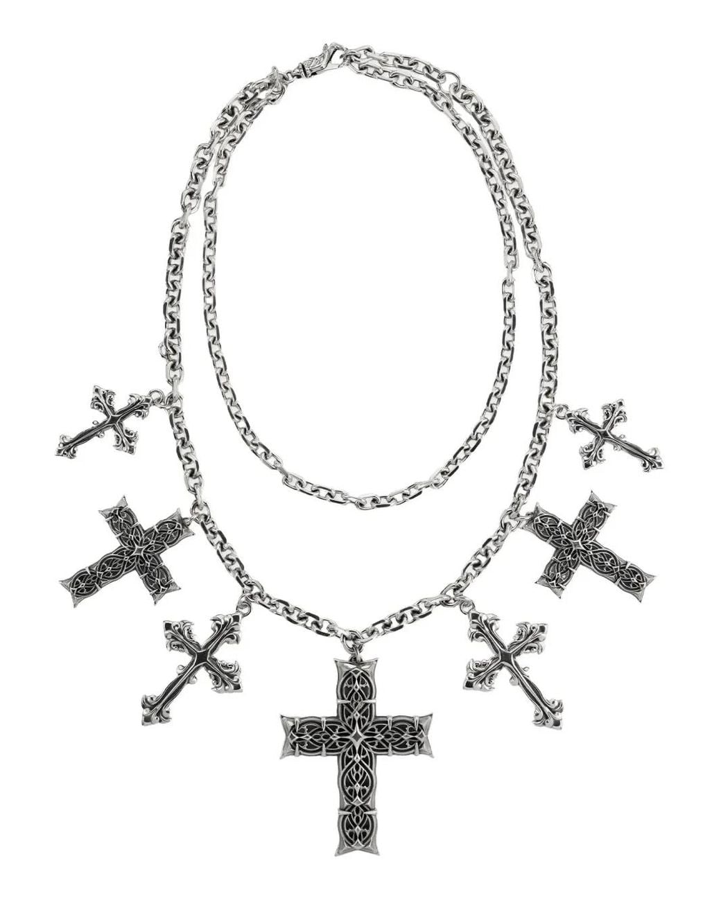 Emanuele Bicocchi Metallic Notre-Dame Crosses Chain Necklace