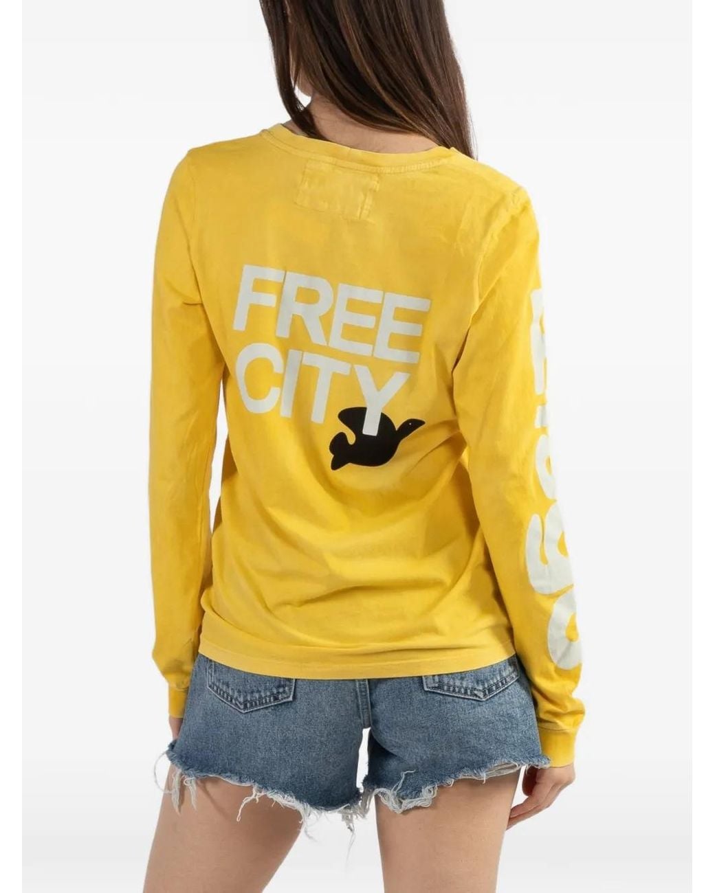 Freecity Yellow Long-Sleeves Graphic-Print T-Shirt