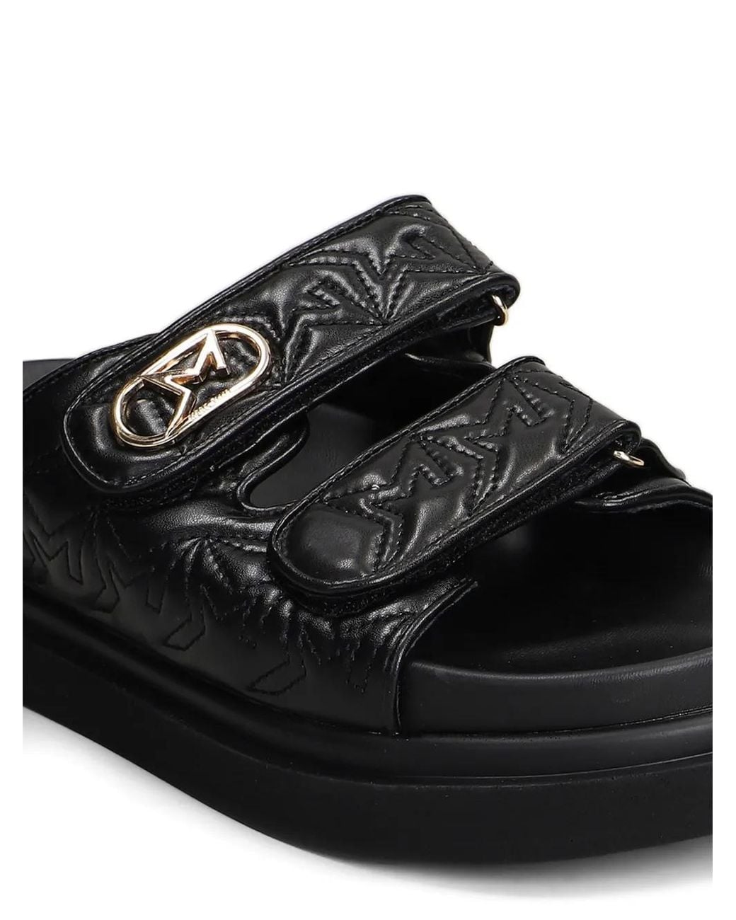 Marc Ellis Black Calipso 002 Logo-Plaque Touch-Strap Sandals