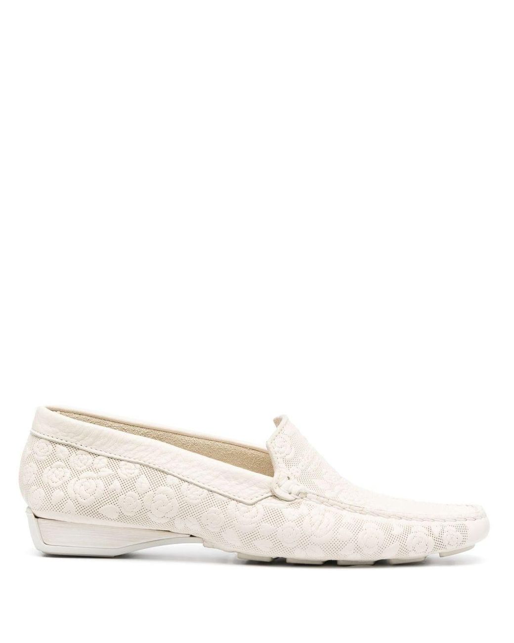 Baldinini Floral embroidery Perforated Leather Loafers in White