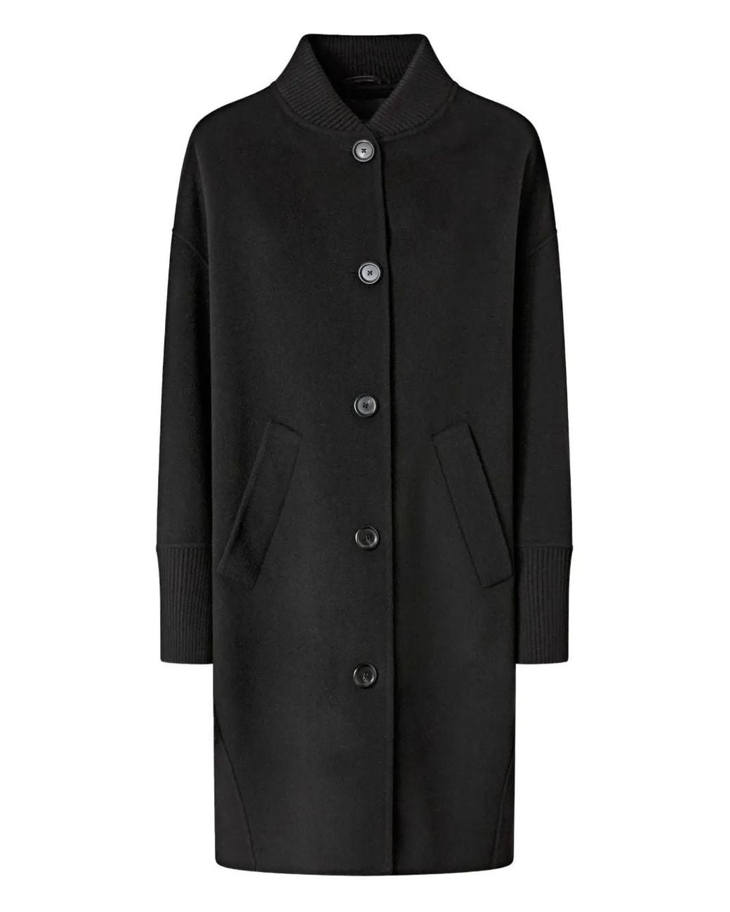 Pinko Black Tailored Wool Coat With Ribbed Details