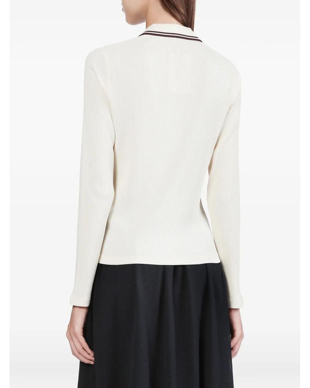 Fred Perry White Ribbed-Knit Long-Sleeve Top