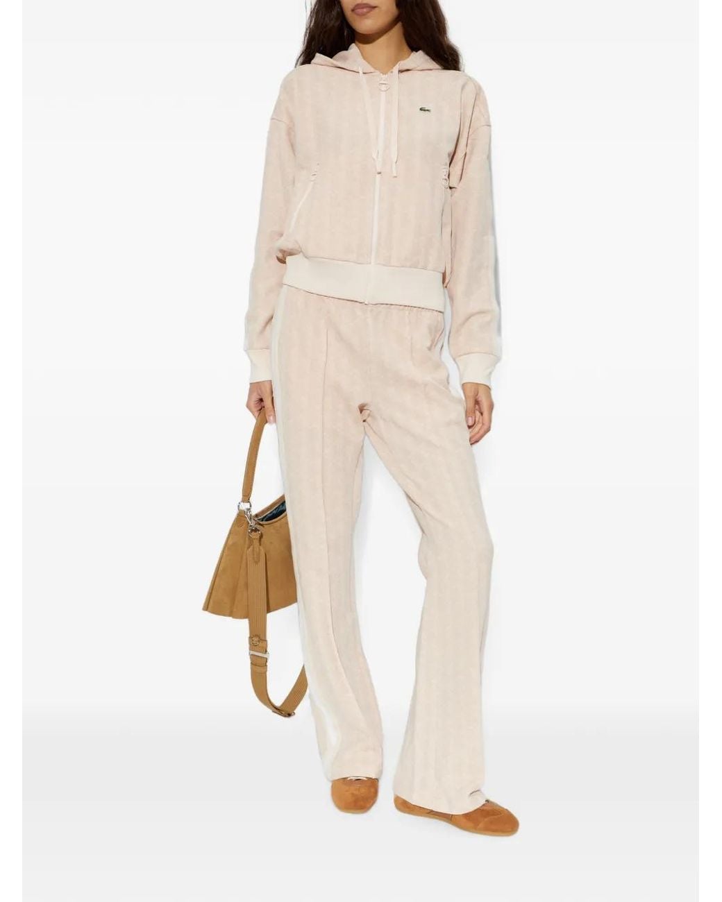 Lacoste White Monogram-Pattern Flared Track Pants