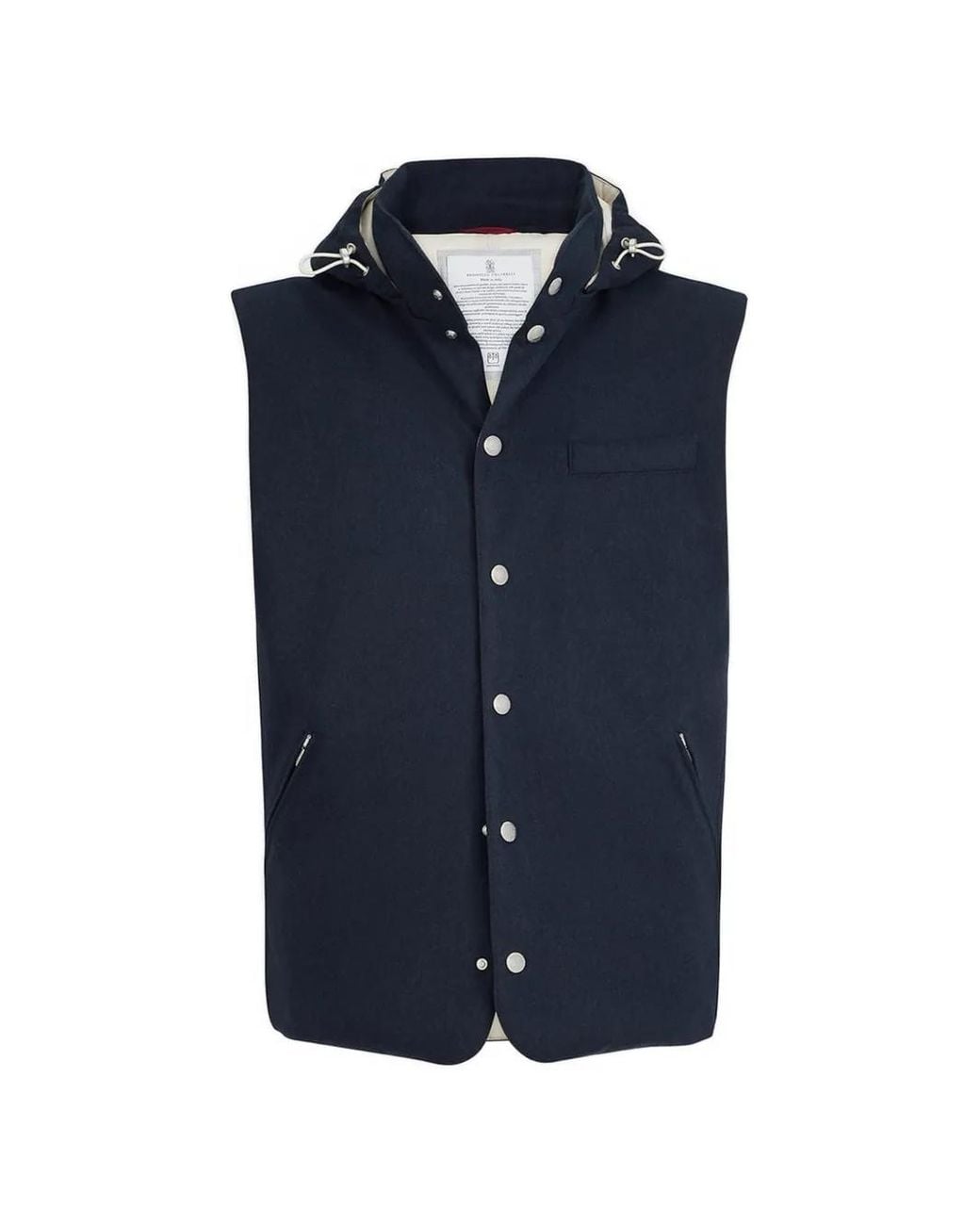 Brunello Cucinelli Blue Bonded Wool Flannel Down Vest With Detachable Hood for men