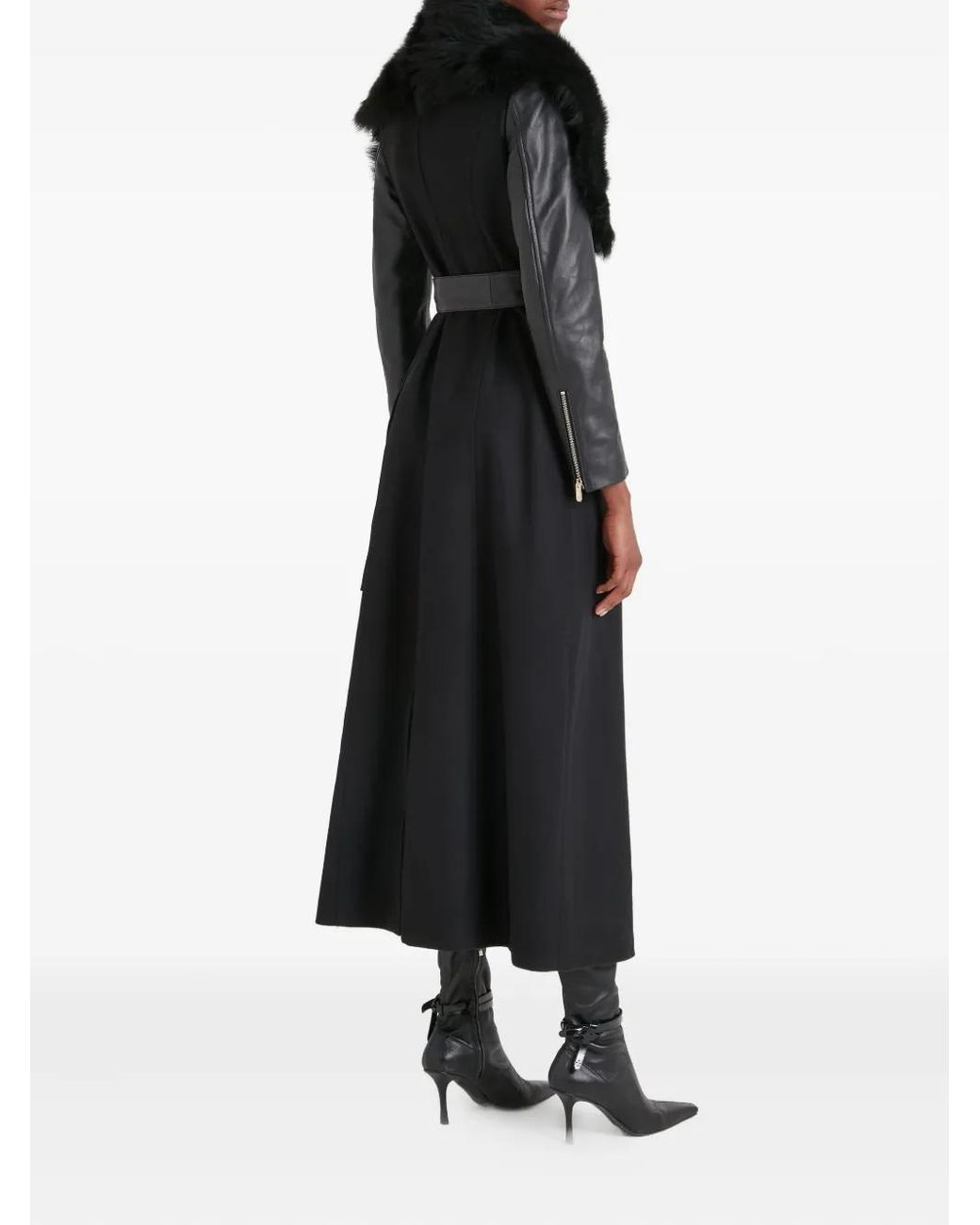 Temperley London Black Shearling-Trim Belted Sovereign Coat