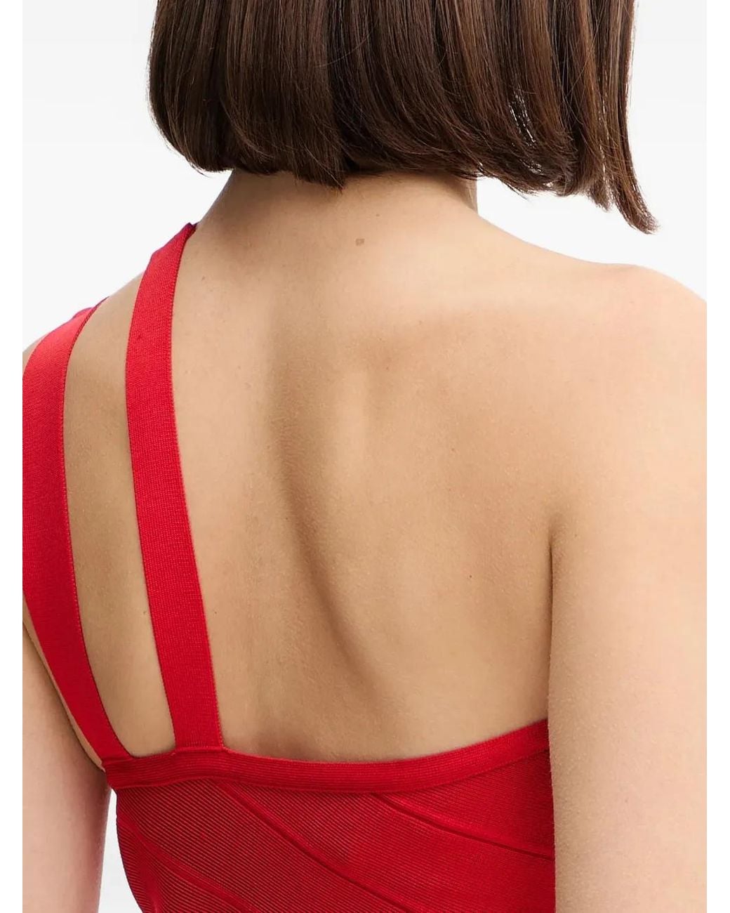 Hervé Léger Red Molly One-Shoulder Mini Dress