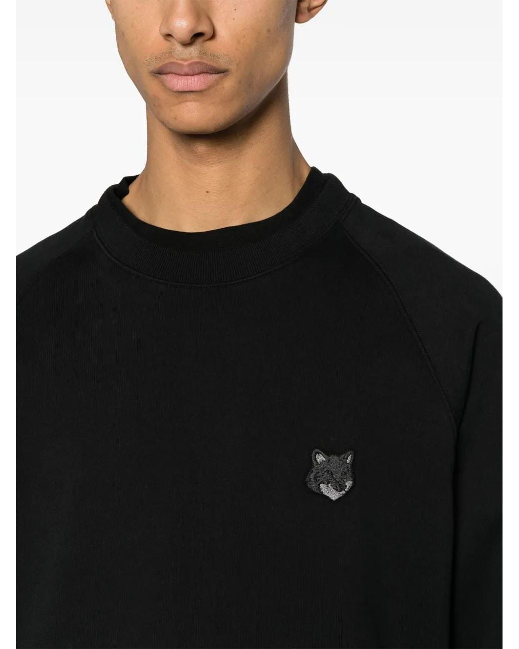 Maison Kitsuné Black Sweatshirt With Fox Head Patch for men