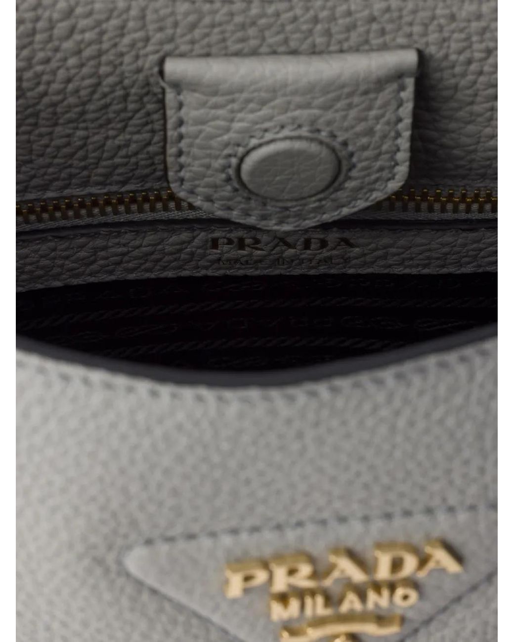 Prada Gray Logo-Detail Leather Shoulder Bag
