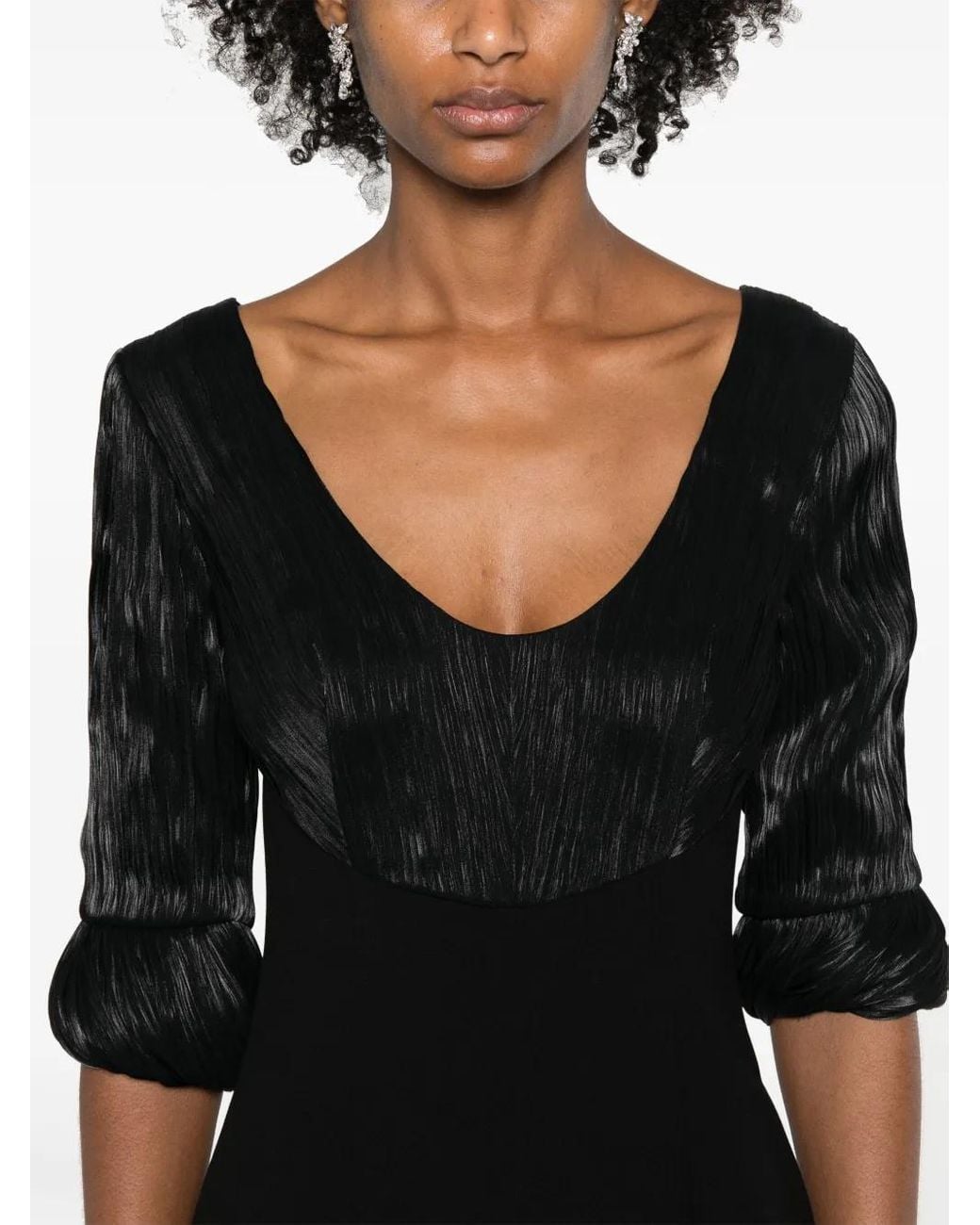 V:PM ATELIER Black Flora Scoop-Neck Gown