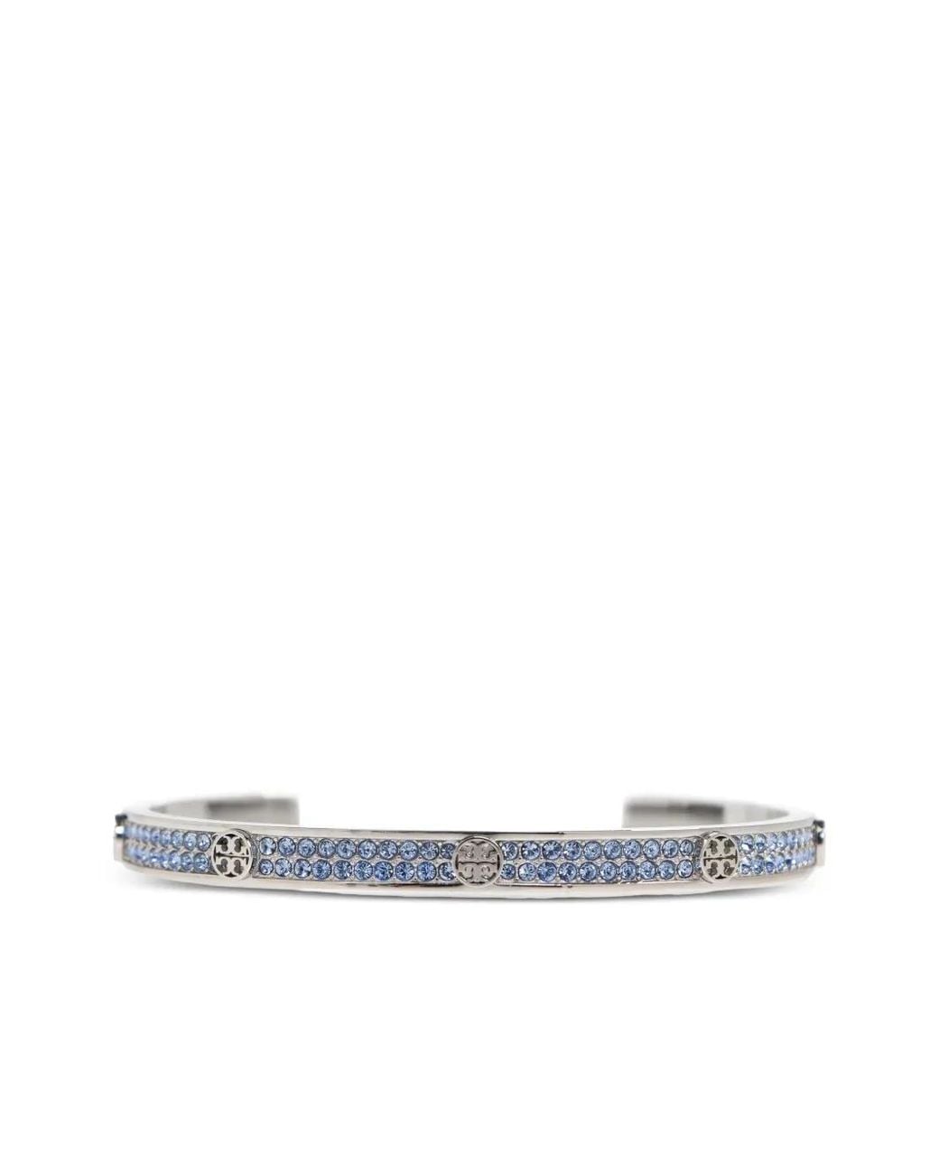 Tory Burch White Rhinestone-Embellished Logo Bracelet