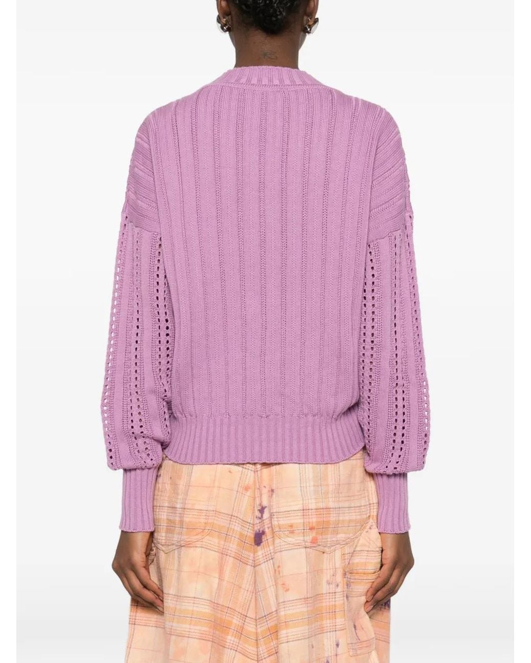 Blumarine Purple V-Neck Openwork Sweater