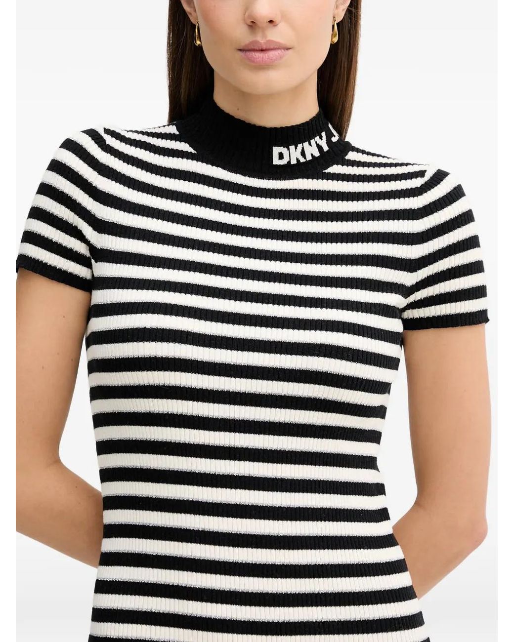 DKNY Black Striped Roll-Neck Dress