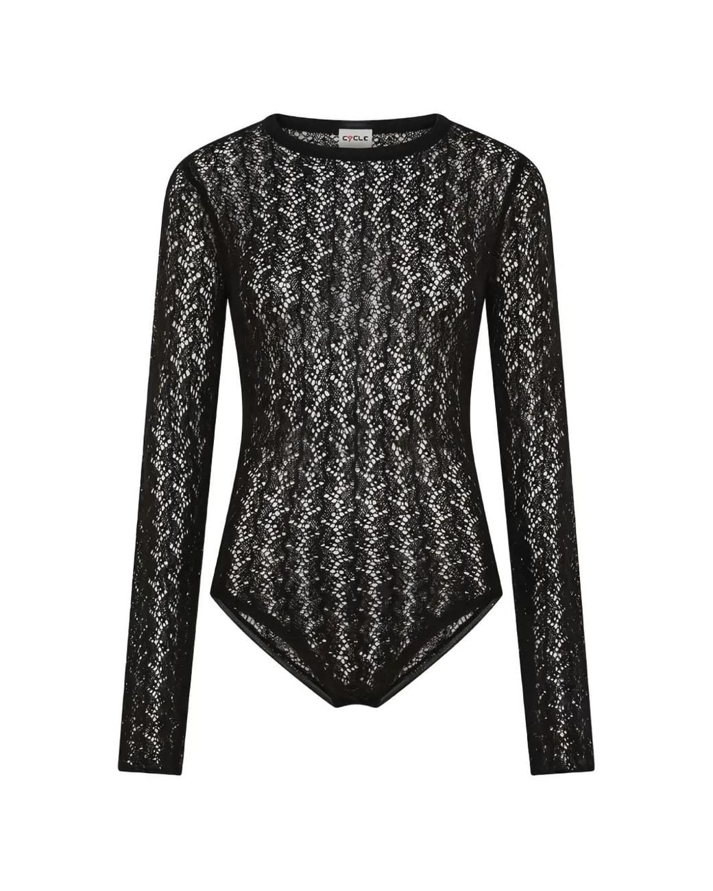 CYCLE Black Lace-Knit Long-Sleeve Bodysuit