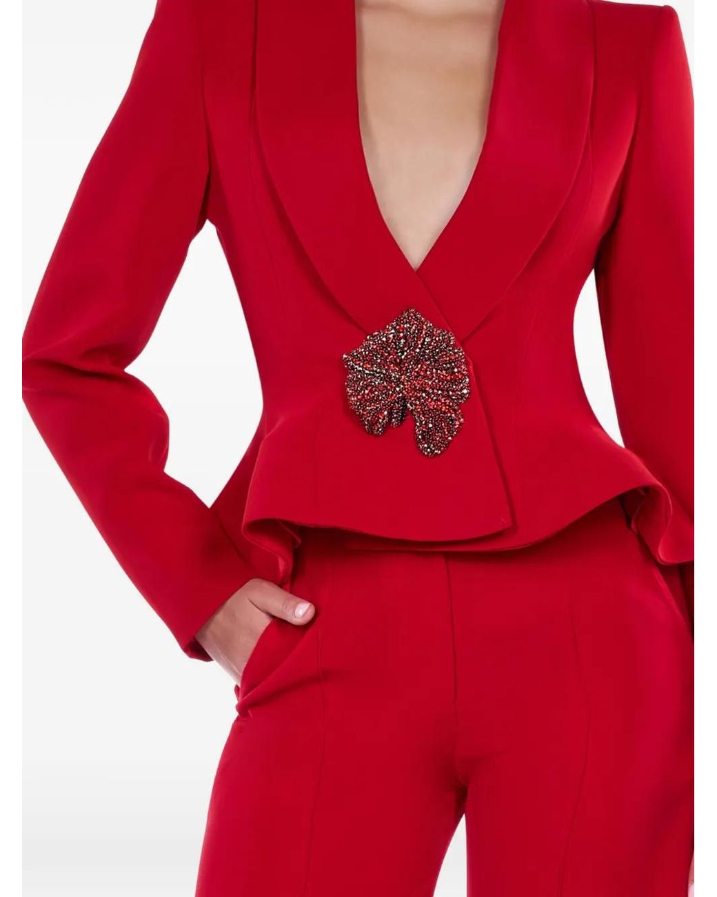 ARAFTU Red Peplum Crystal-Embellished Jumpsuit