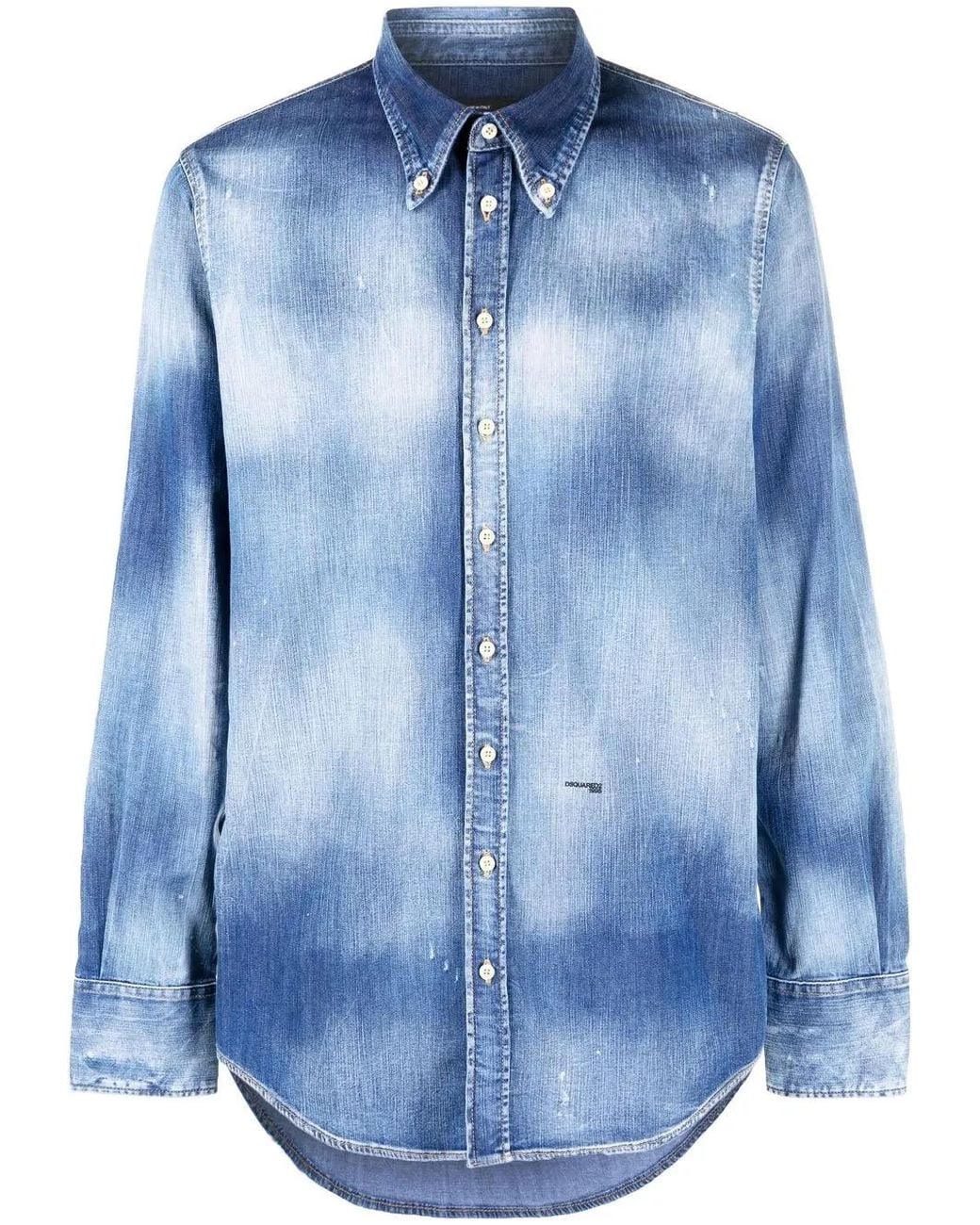 DSquared² Blue Tie-Dye Denim Shirt for men