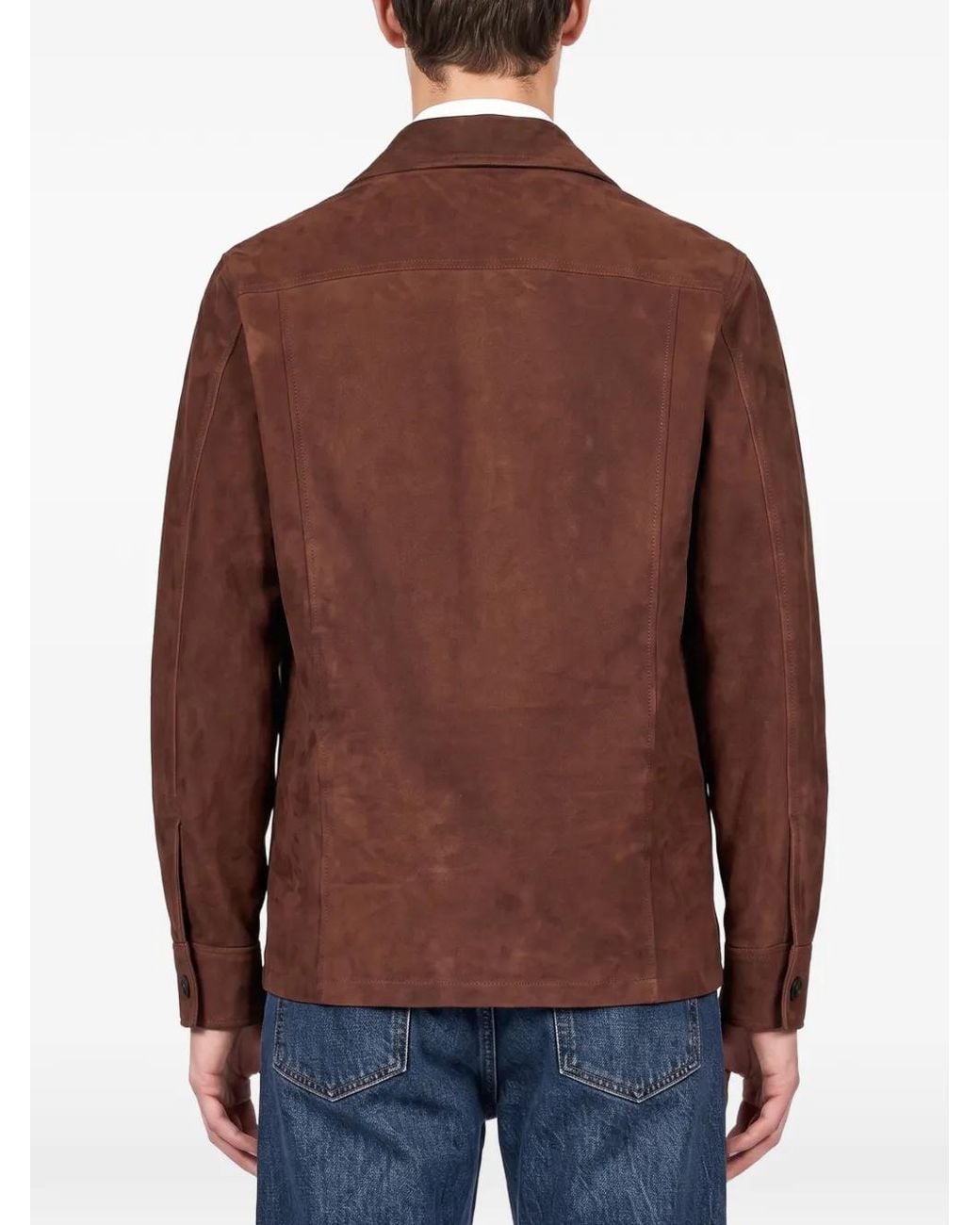 Tagliatore Brown Patch-Pocket Suede Jacket for men