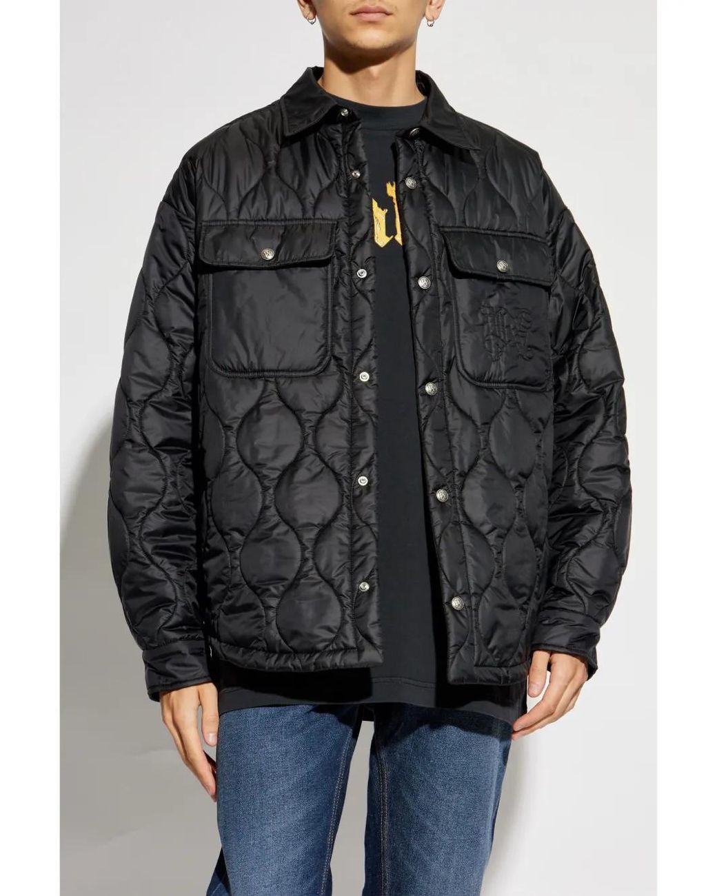 Palm Angels Black 100 Gr Embroidered-Logo Quilted Jacket for men