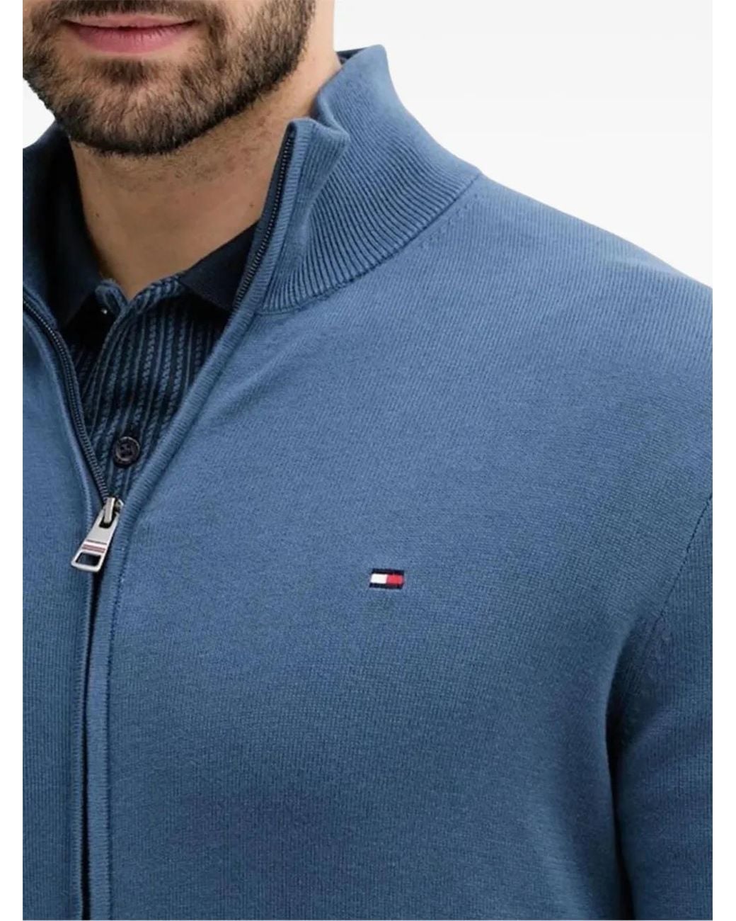 Tommy Hilfiger Blue Cardigan En Coton À Fermeture Zippée for men