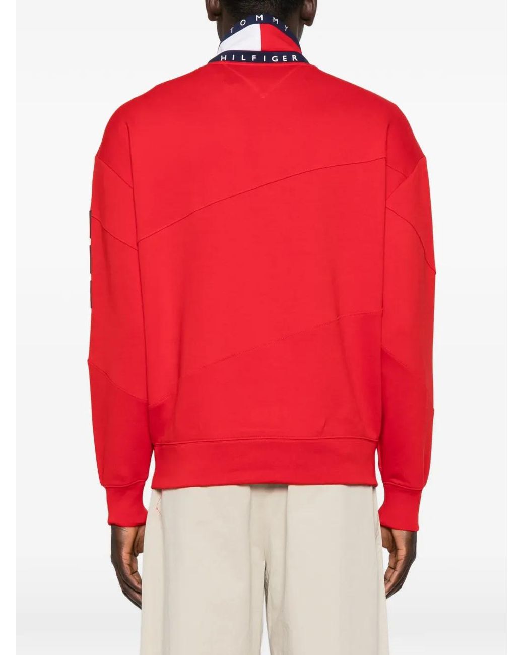 Tommy Hilfiger Red Logo-Patch Quarter-Zip Sweatshirt for men