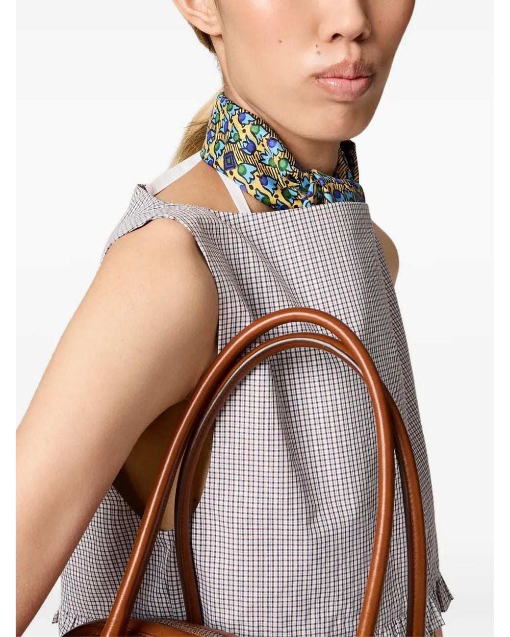 Miu Miu Gray Checked Poplin Crop Top