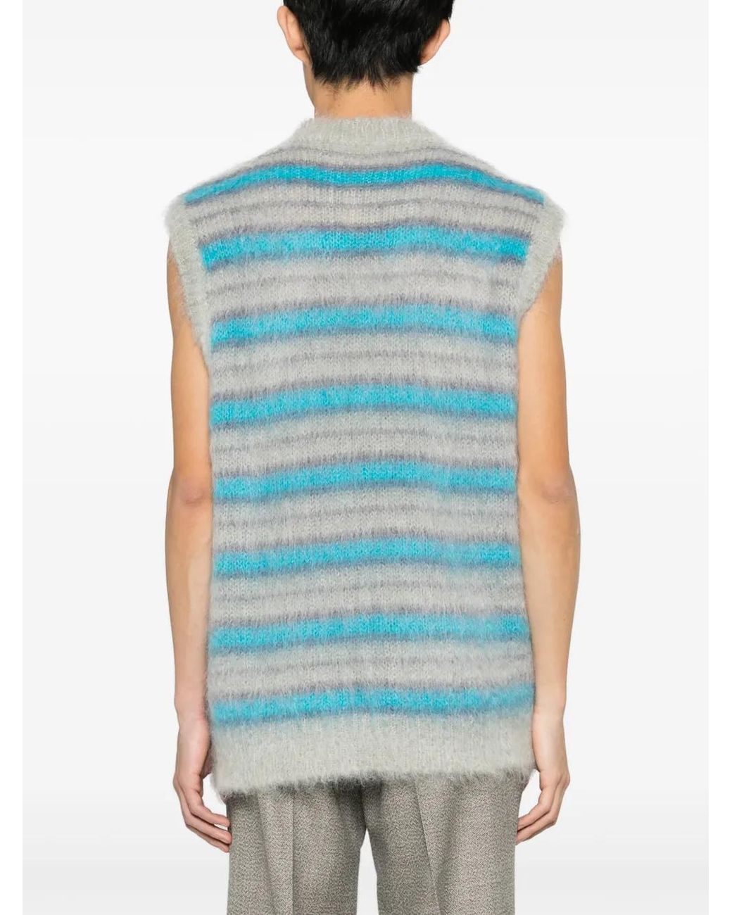 Marni Blue Striped-Pattern Knitted Vest for men