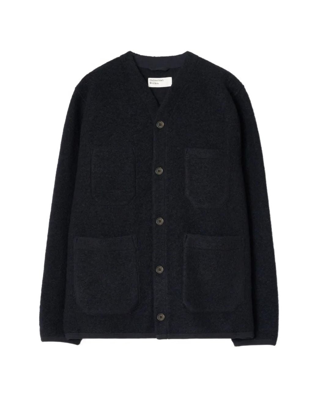 Universal Works Black Button-Up Fleece Cardigan for men