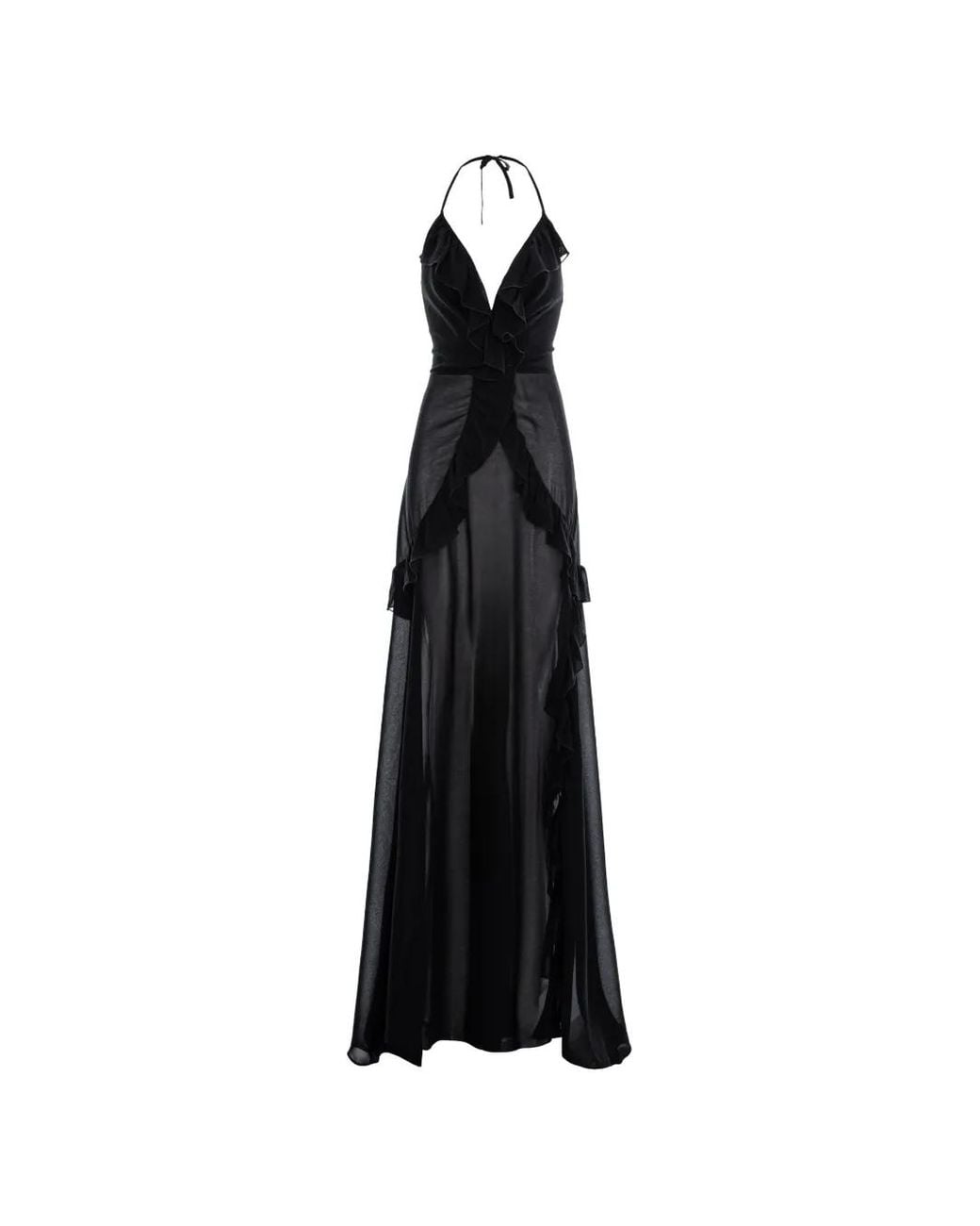 CuAnna Black Luna Ruffled Maxi Dress