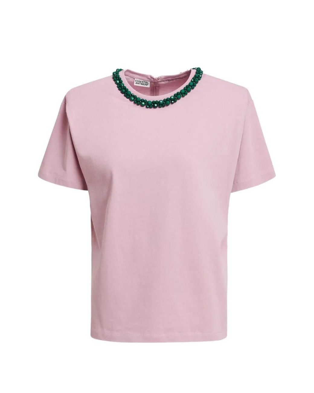 Essentiel Antwerp Pink Kardinal Embellished-Collar Cotton T-Shirt