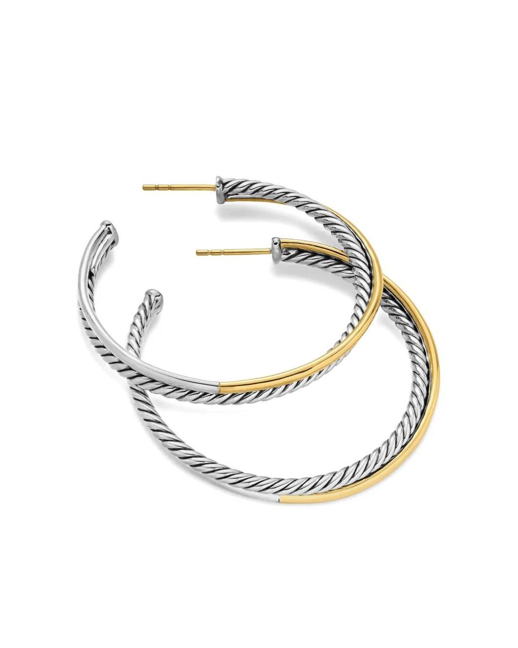 David Yurman Metallic 18Kt And Sterling Crossover Hoop Earrings (44Mm)
