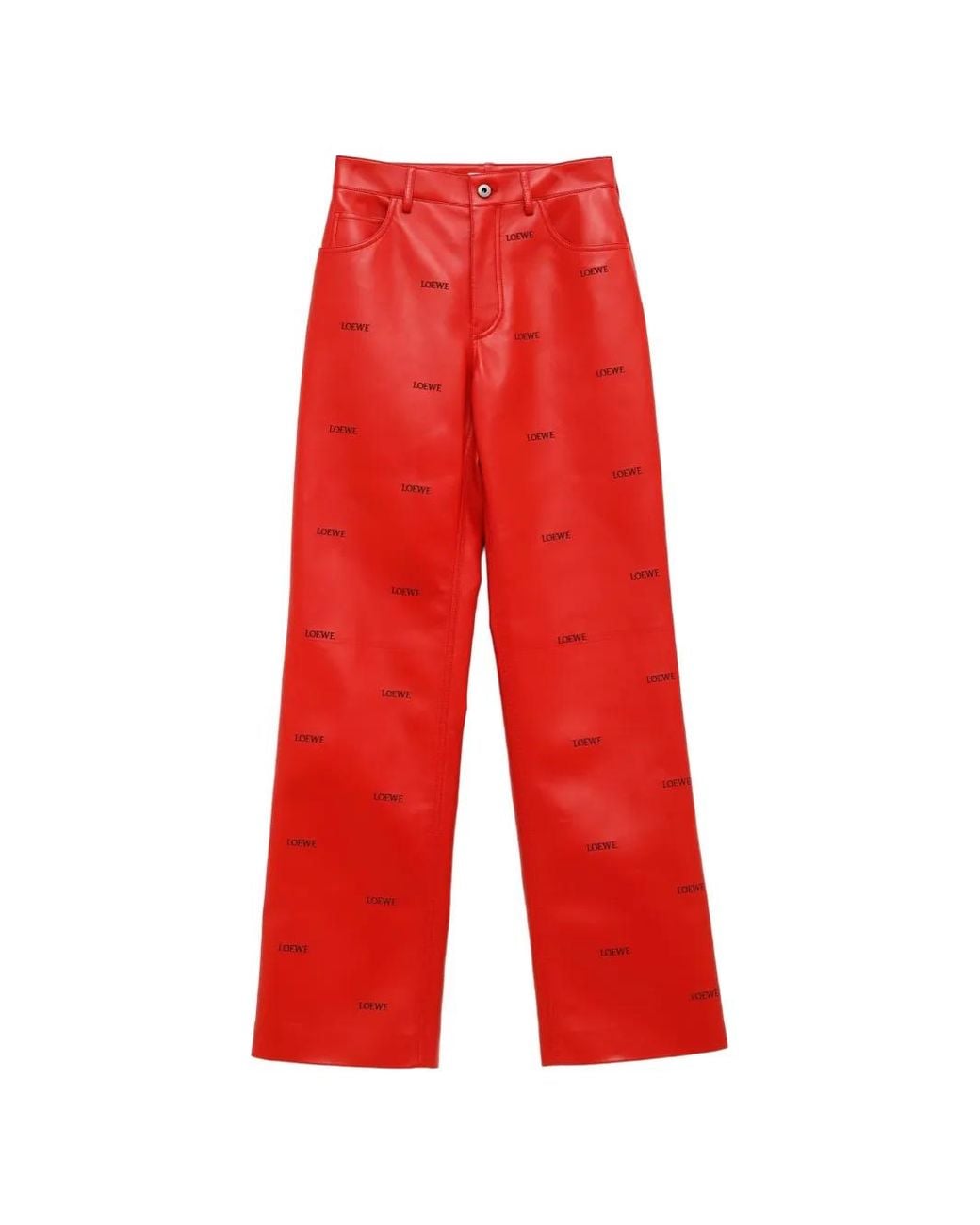 Loewe Red Logo-Print Leather Trousers