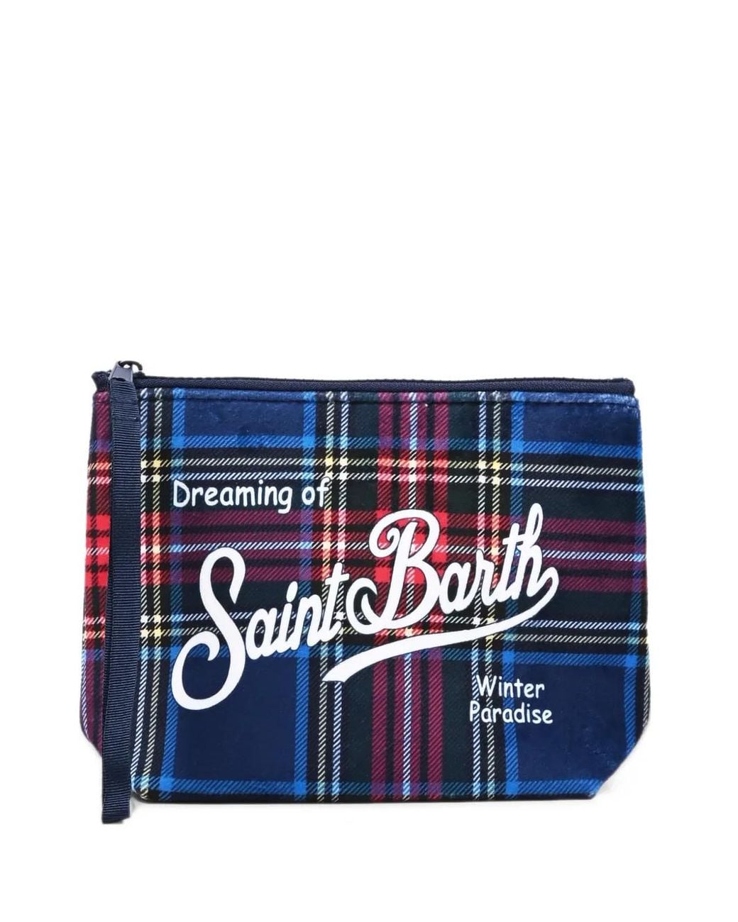 Mc2 Saint Barth Blue Aline Tartan-Print Logo-Print Clutch Bag