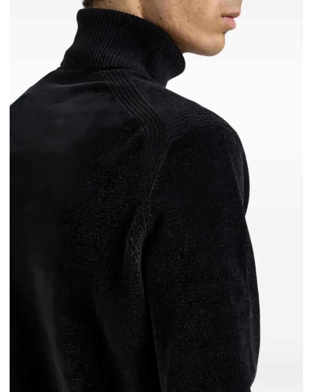 Rrd Black Roll-Neck Chenille-Texture Sweater for men