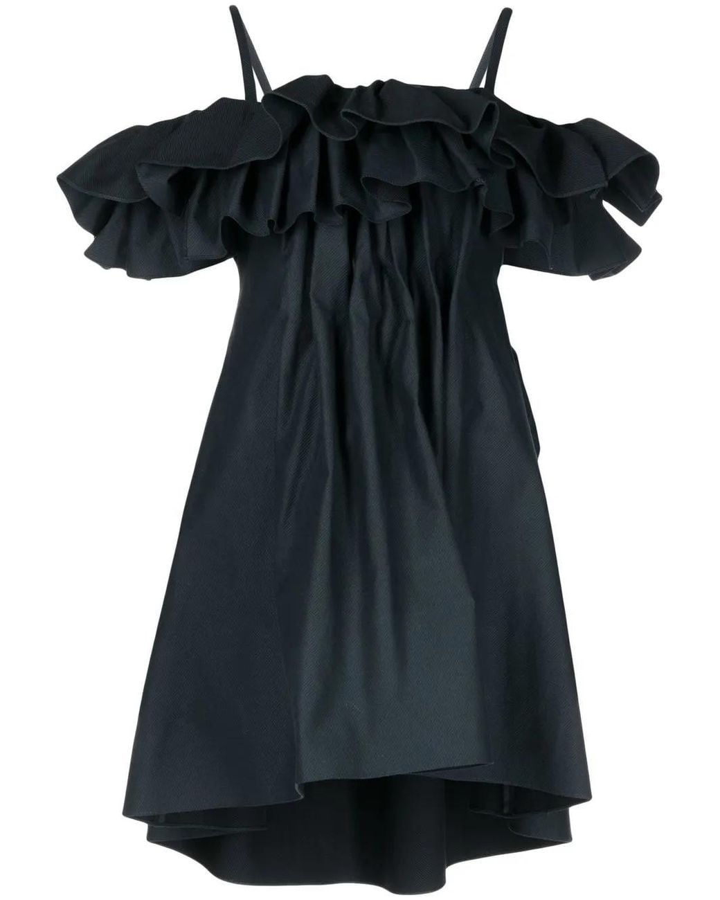 Goen.J Black Cold-Shoulder Ruffled Dress