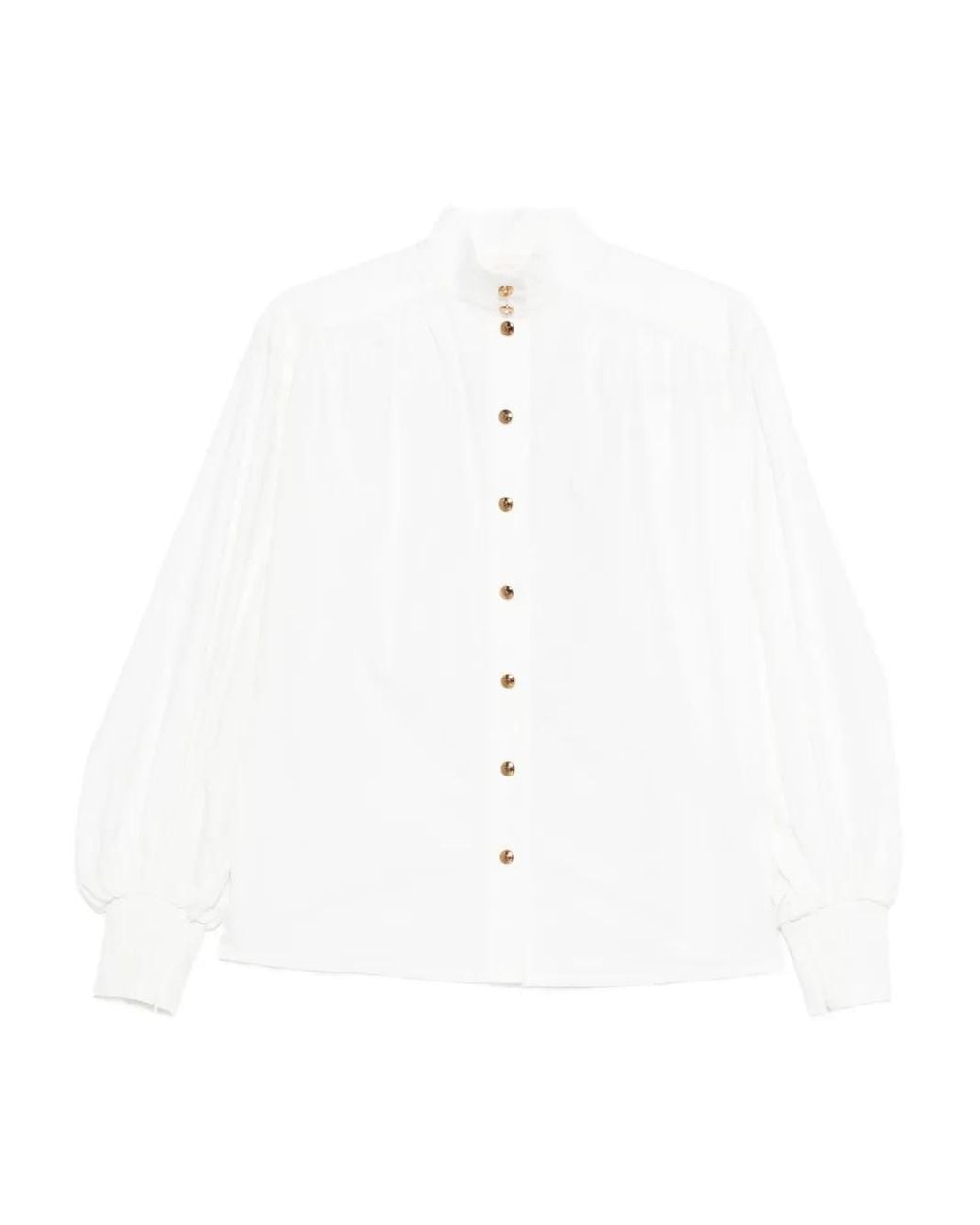 Zimmermann White Mock-Neck Buttoned Blouse