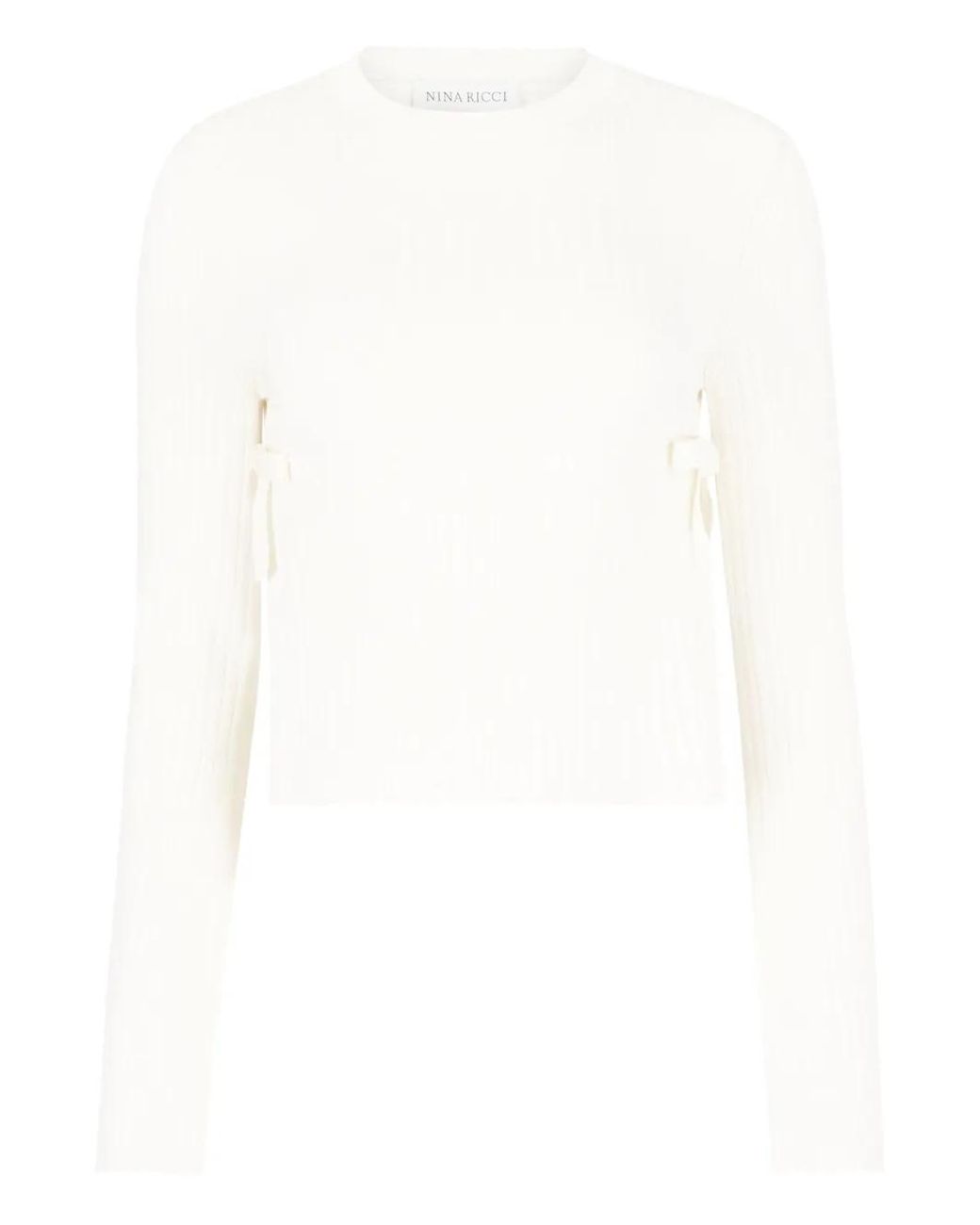 Nina Ricci White Ribbed Bows-Detail Sweater