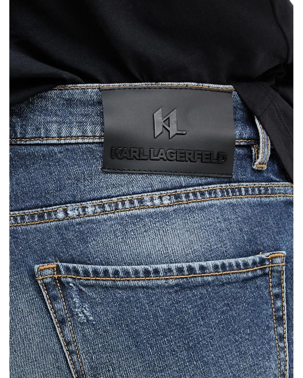 Karl Lagerfeld Blue Distressed Logo-Patch Jeans for men