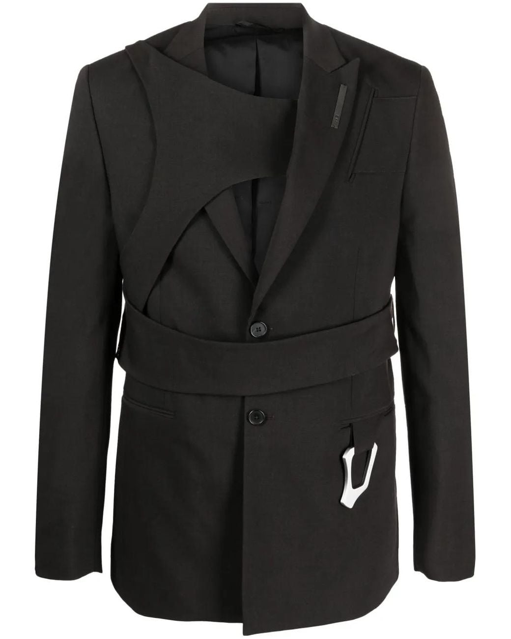 HELIOT EMIL Black Layered-Effect Single Breasted Blazer for men